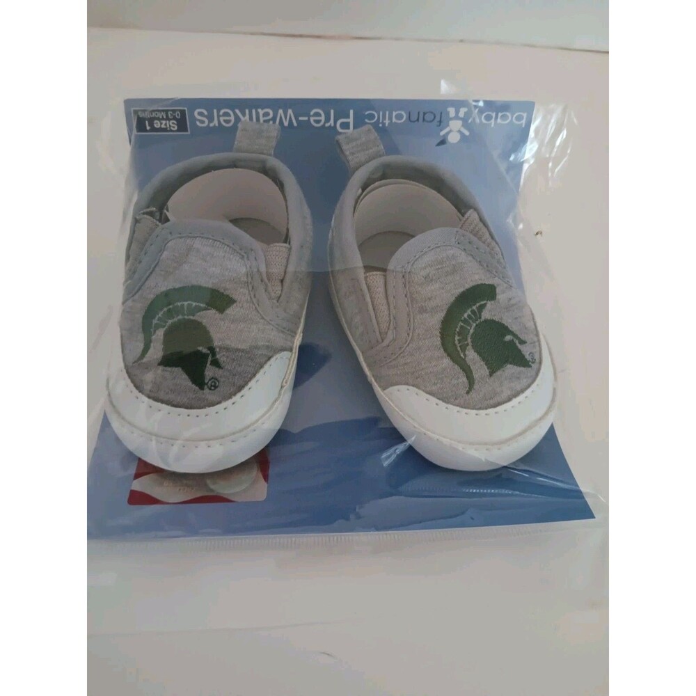 MSU Michigan State Spartans Baby Prewalker Shoes Sz 1 (0-3 mon) Gray NIP